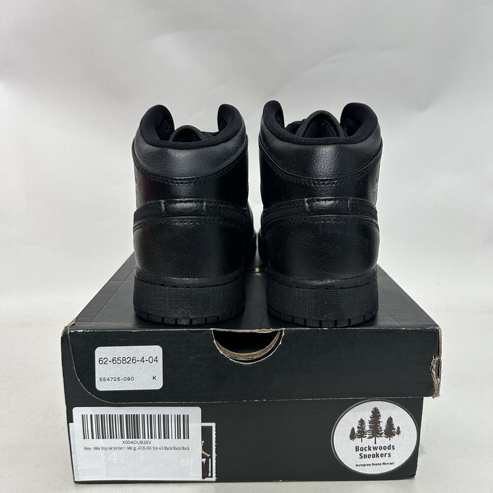 Nike Air Jordan 1 Mid GS “Deep Black Nubuck Swoosh” - Picture 4 of 6